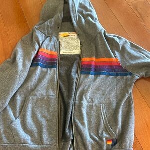Aviator Nation Gray Striped Zip Hoodie Size Small (string missing)